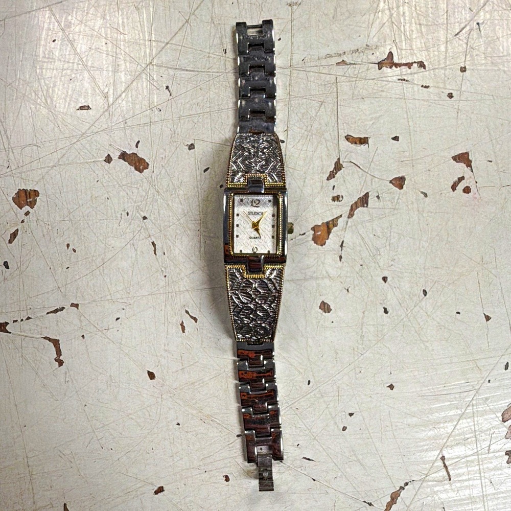 Studio I Women's Quartz Analog Rectangle Two-Tone Silver Bracelet Watch